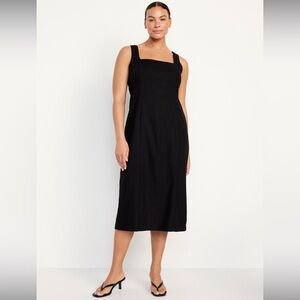 Sleeveless Square-Neck Midi Dress Linen